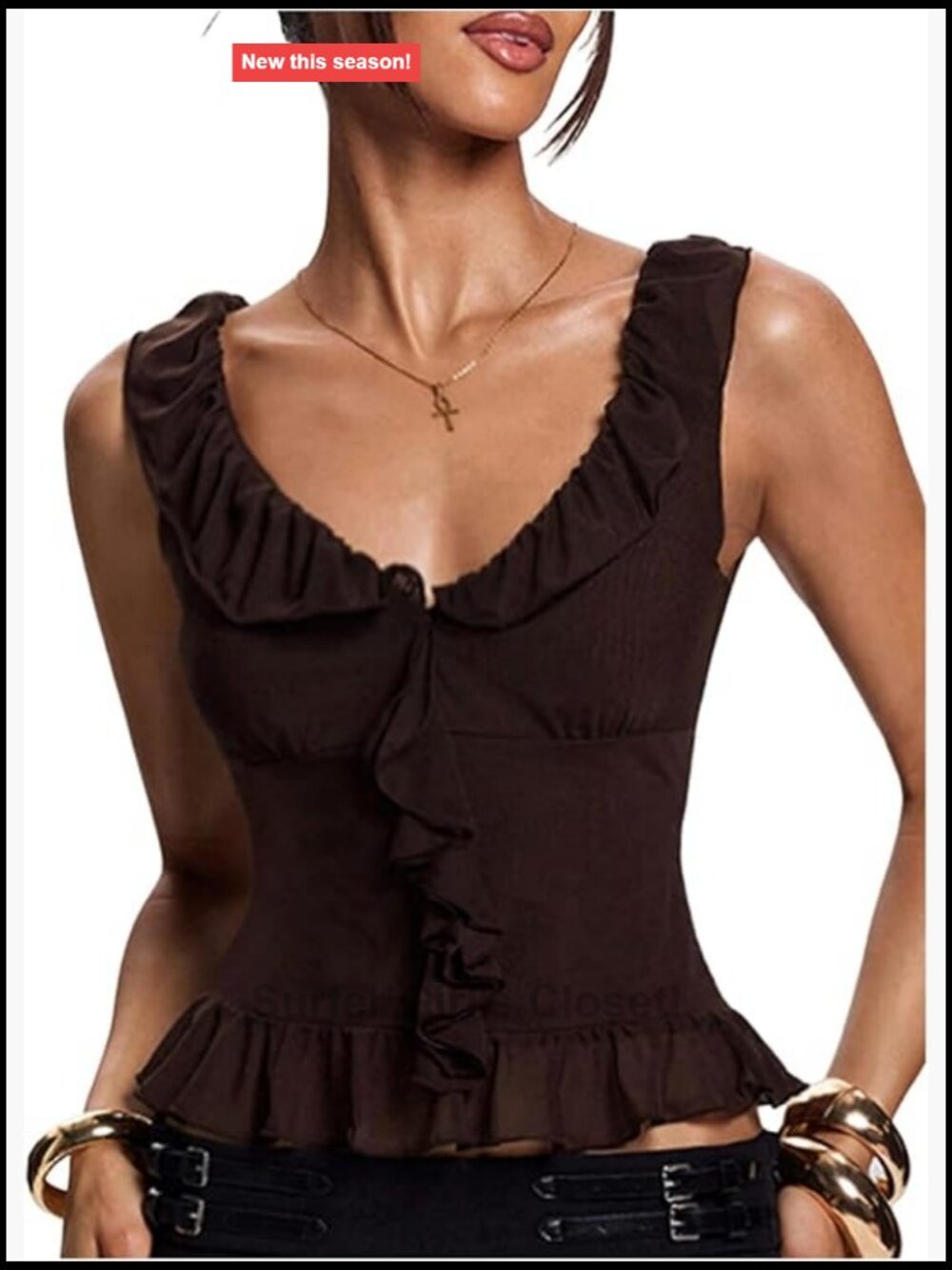 Wide Strap Ruffle Sleeveless Fitted Crop Tank Top